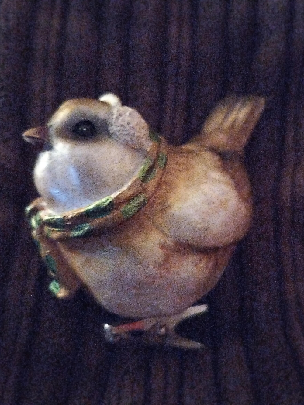 Vintage Decorative Brown/Ivory/Gold Bird Figurine Green Scarf With Clip